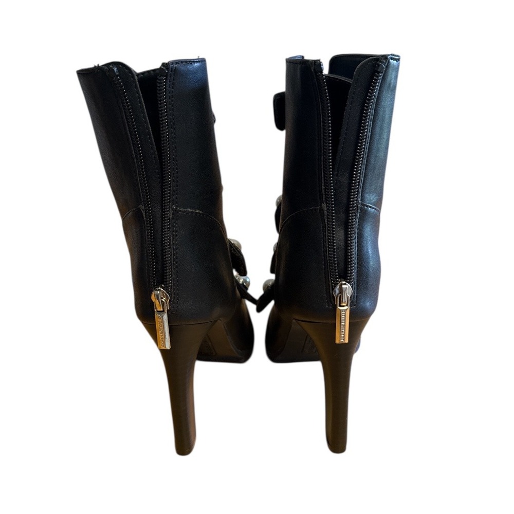 Karl Lagerfeld Brittie Pearl Studded Black Peep Toe Heeled Boot Size 6.5M - Picture 5 of 6